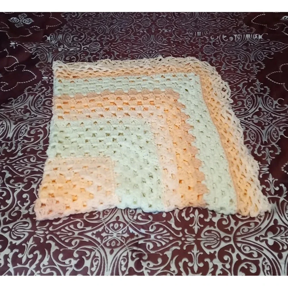 Vtg Handmade Granny Square Blanket‎ Afghan Crochet Knit Throw Blanket 50 x 45